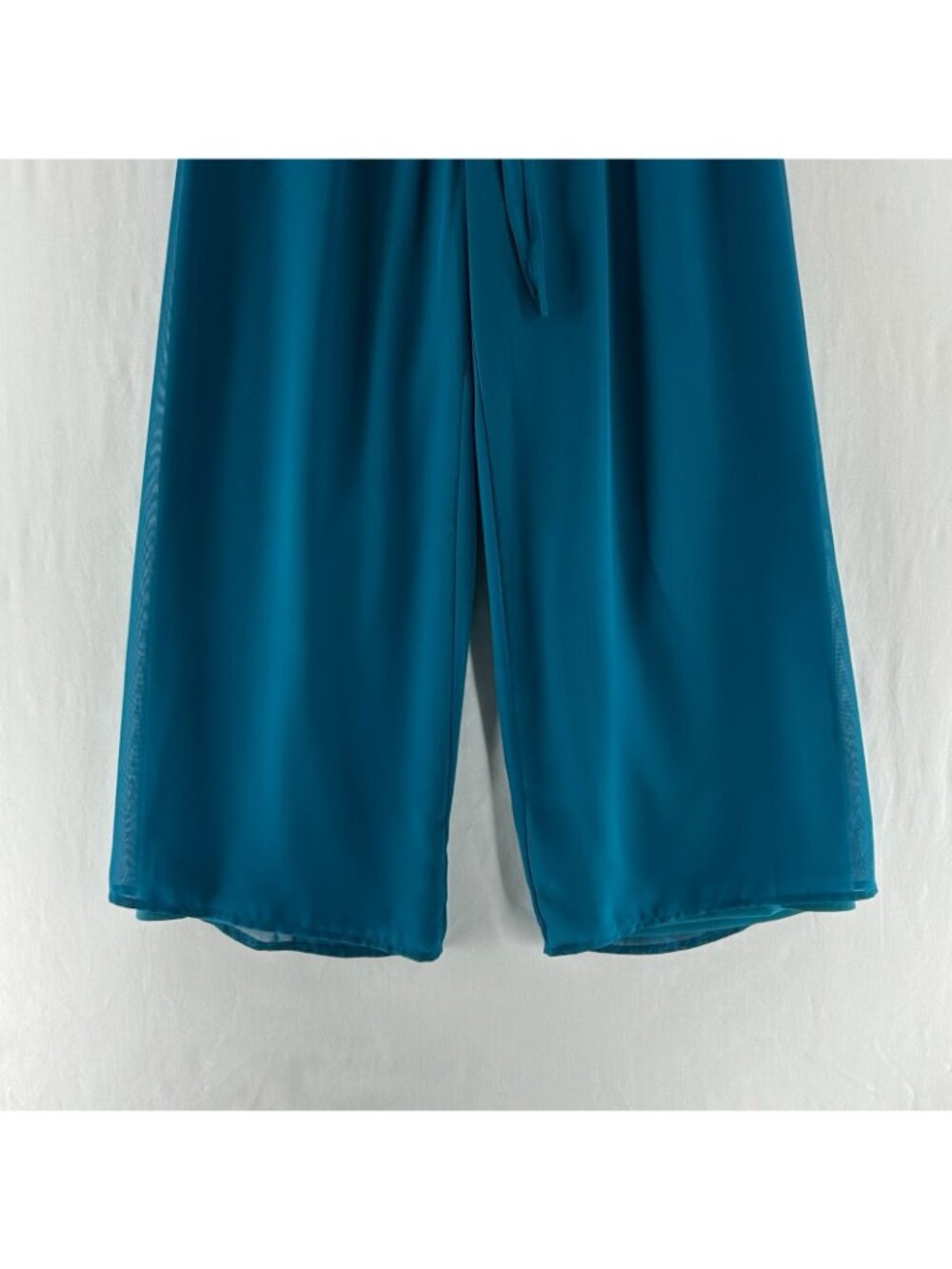 American Glamour Badgley Mischka Chiffon Wide Leg Pants S Lined Drawstring Teal - Picture 5 of 16